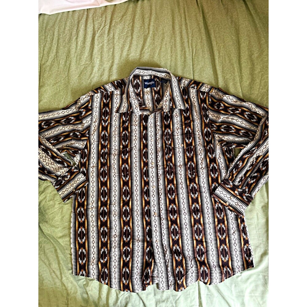 Wrangler XL Long Sleeve Geometric Button-Up Shirt Pockets Black Brown